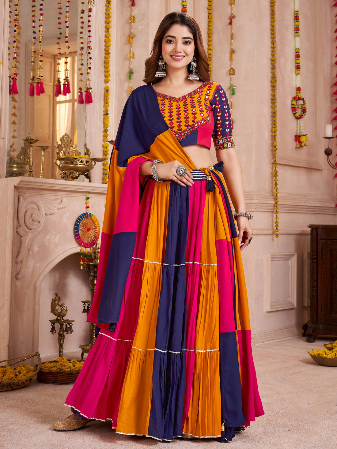 Lovely Multi-Color Kutchi Patch Work Cotton Traditional Lehenga Choli