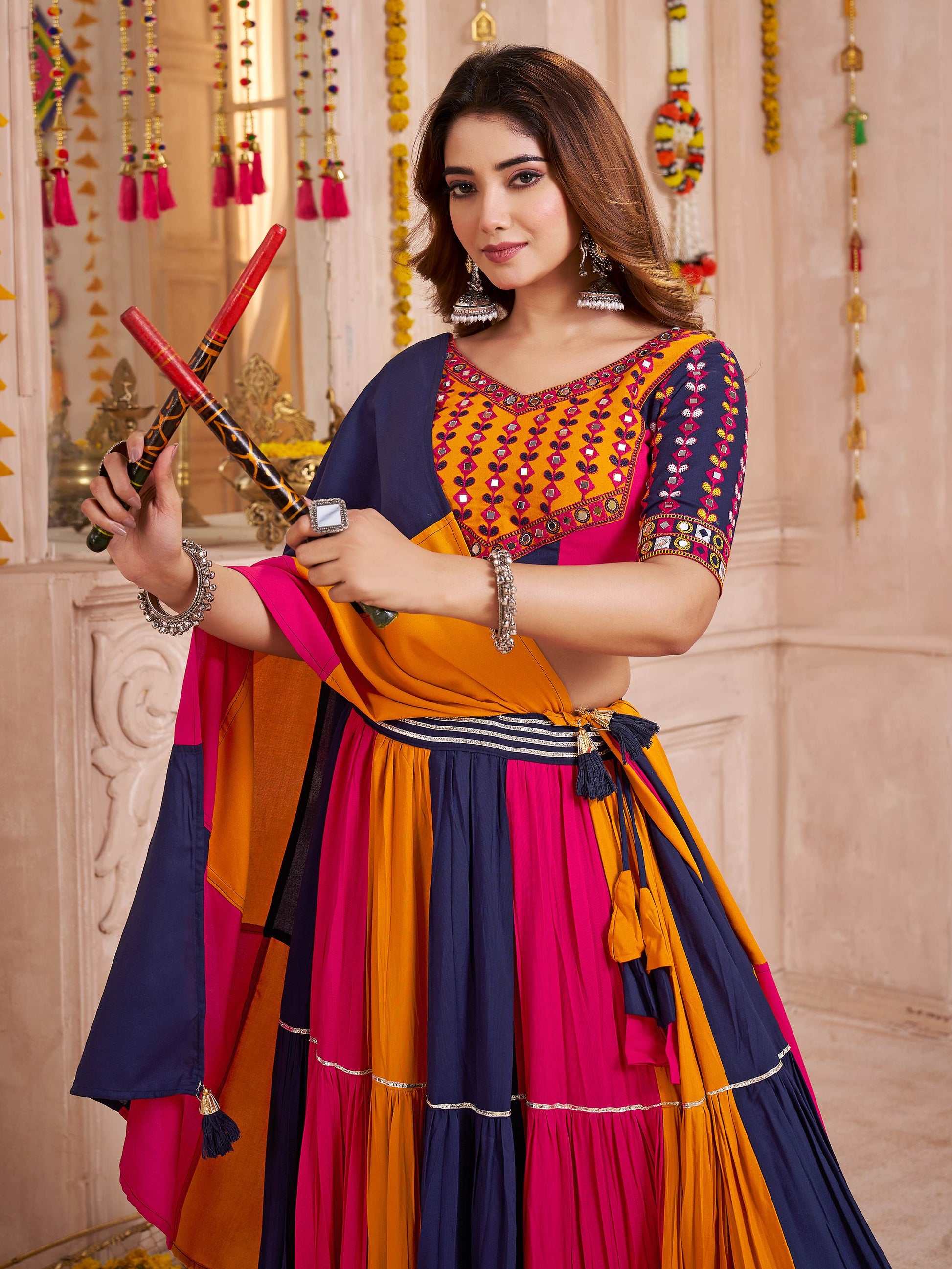 Lovely Multi-Color Kutchi Patch Work Cotton Traditional Lehenga Choli