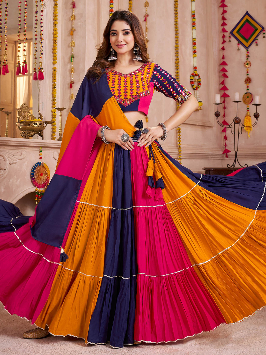 Lovely Multi-Color Kutchi Patch Work Cotton Traditional Lehenga Choli