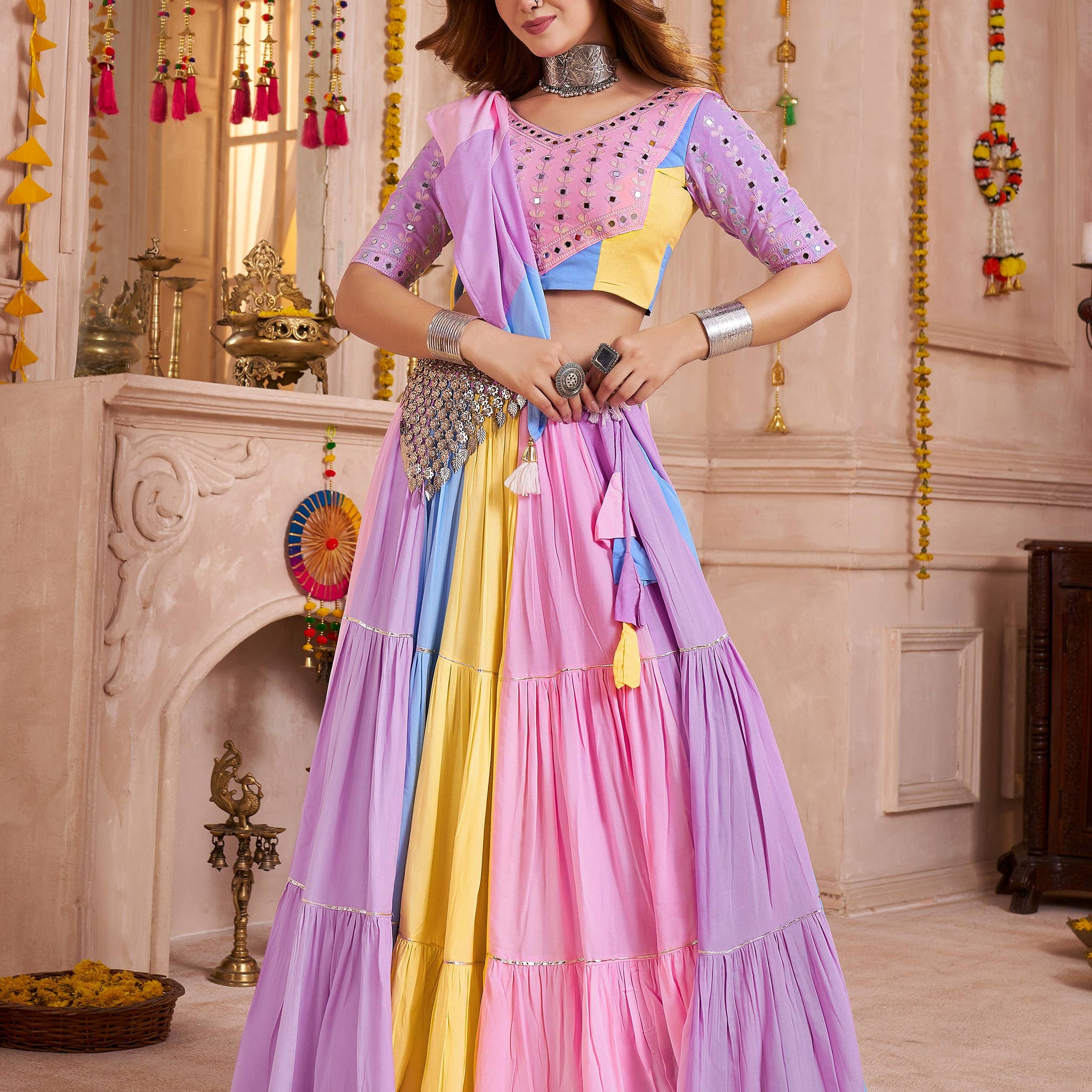 Notable Multi-Color Kutchi Patch Work Cotton Navratri Special Lehenga Choli