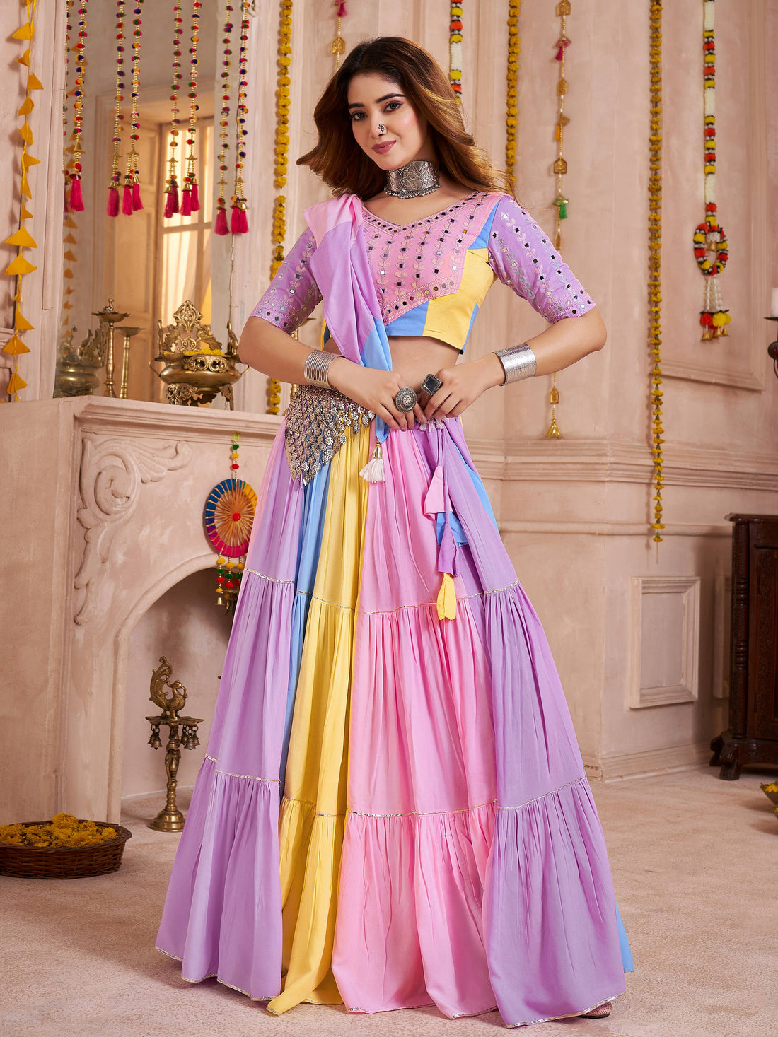 Notable Multi-Color Kutchi Patch Work Cotton Navratri Special Lehenga Choli