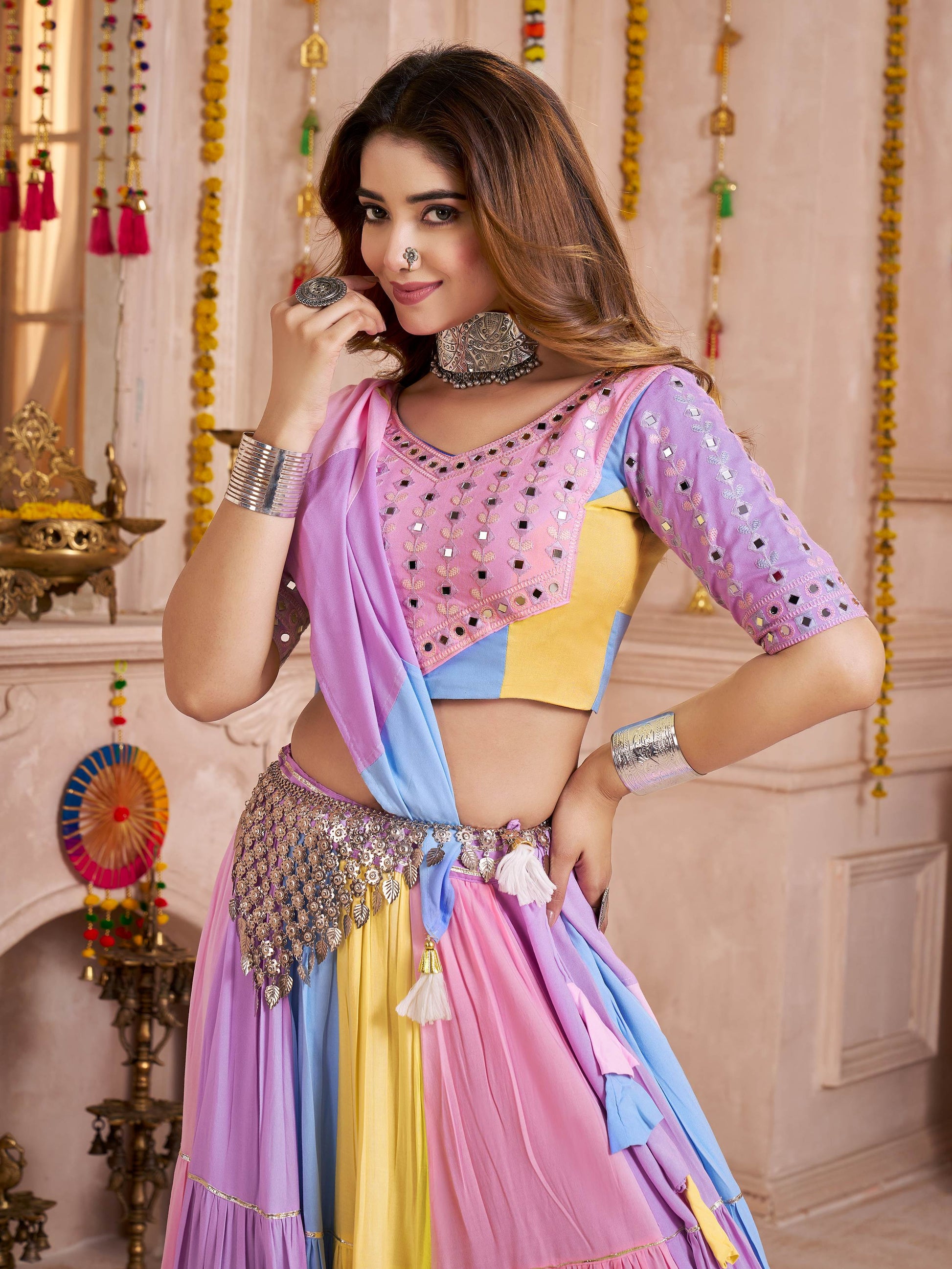 Notable Multi-Color Kutchi Patch Work Cotton Navratri Special Lehenga Choli