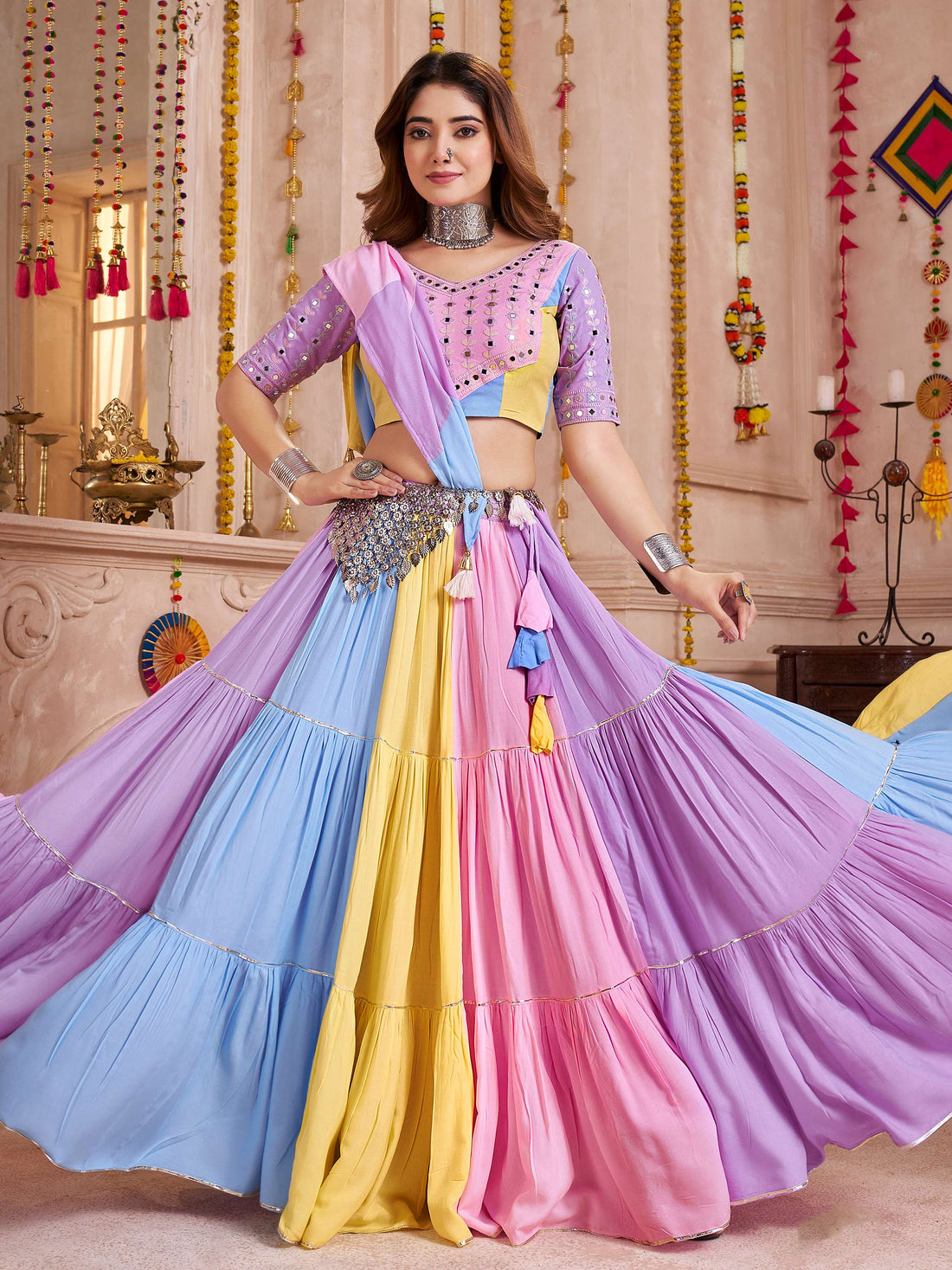 Notable Multi-Color Kutchi Patch Work Cotton Navratri Special Lehenga Choli