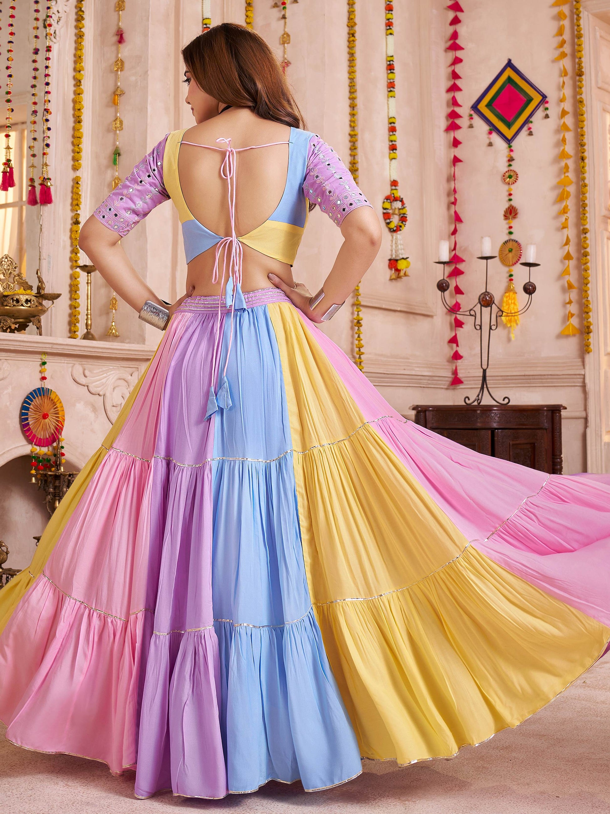 Notable Multi-Color Kutchi Patch Work Cotton Navratri Special Lehenga Choli
