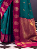 Glowing Teal Green Zari Weaving Silk Festive Wear Saree With Blouse