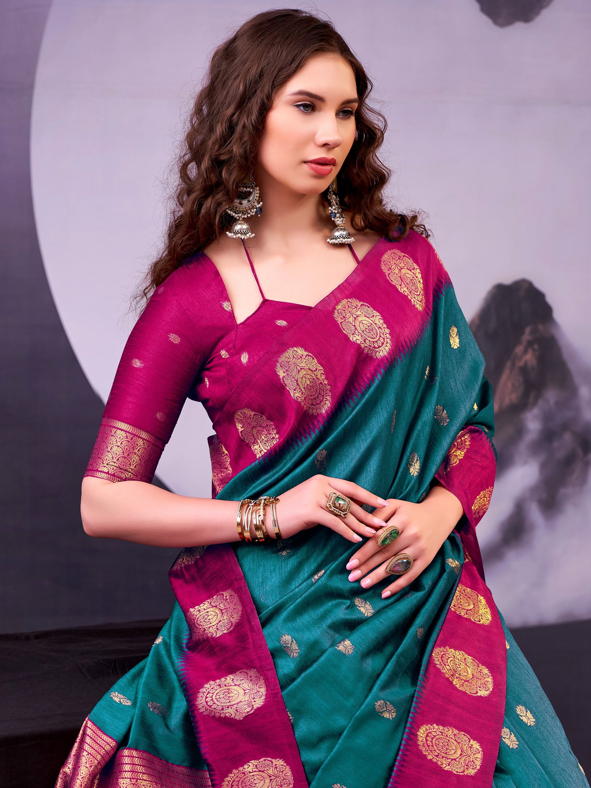 Glowing Teal Green Zari Weaving Silk Festive Wear Saree With Blouse