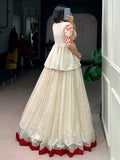 Adorable Off White Sequin Work Silk Festival Lehenga Choli With Koti