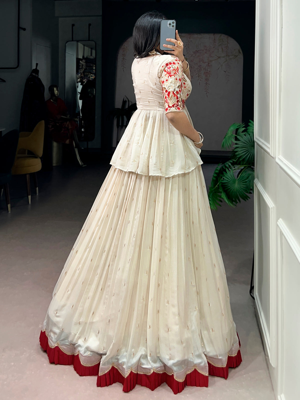 Adorable Off White Sequin Work Silk Festival Lehenga Choli With Koti