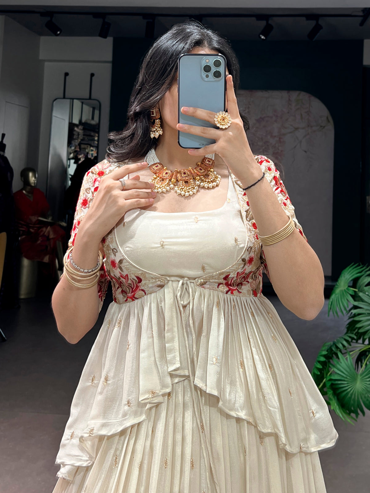 Adorable Off White Sequin Work Silk Festival Lehenga Choli With Koti