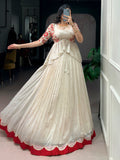 Adorable Off White Sequin Work Silk Festival Lehenga Choli With Koti