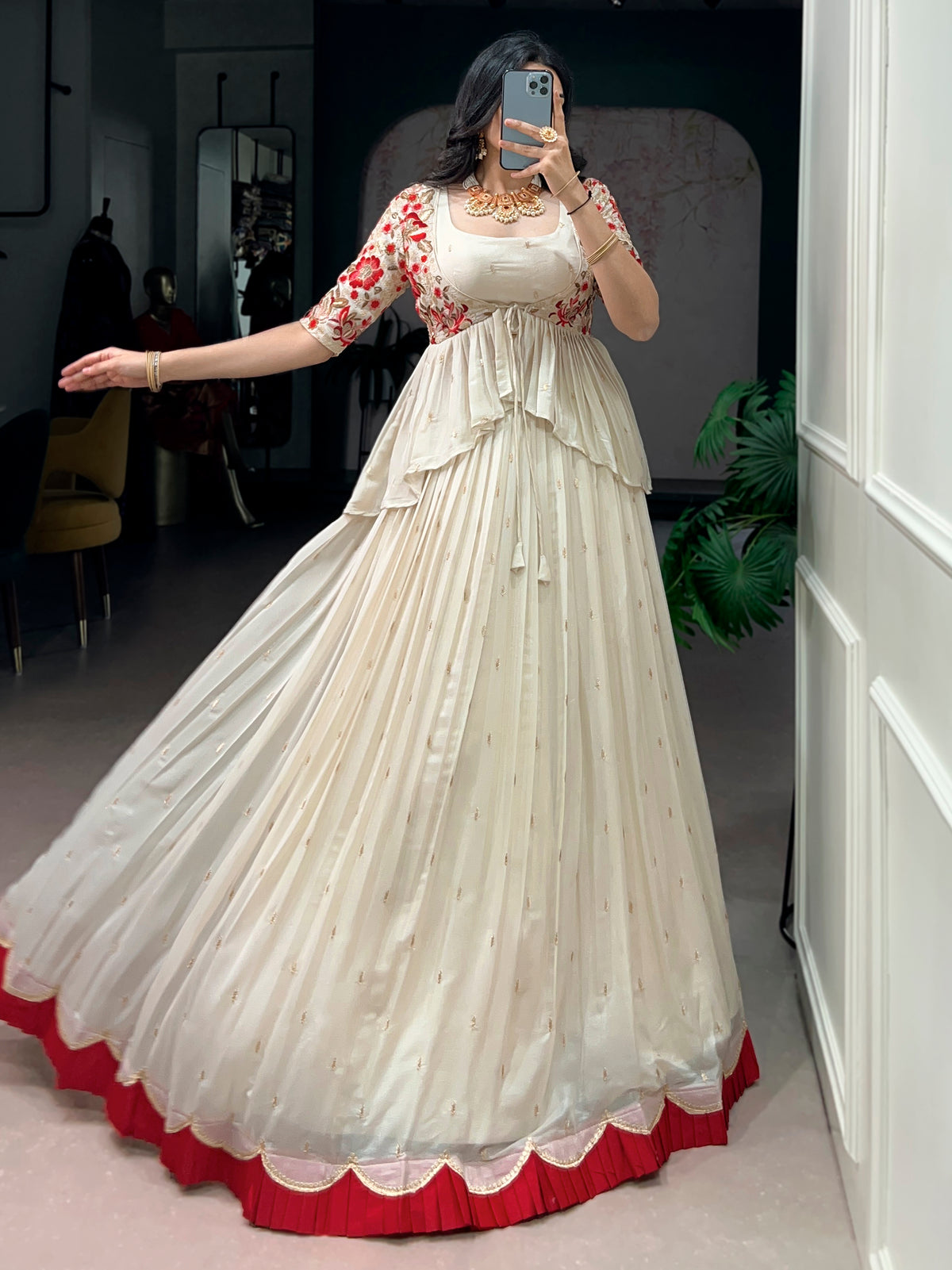 Adorable Off White Sequin Work Silk Festival Lehenga Choli With Koti