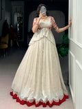 Adorable Off White Sequin Work Silk Festival Lehenga Choli With Koti