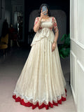 Adorable Off White Sequin Work Silk Festival Lehenga Choli With Koti
