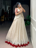 Adorable Off White Sequin Work Silk Festival Lehenga Choli With Koti