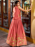 Exclusive Peach Thread Work Shimmer Festive Wear Crop Top Lehenga
