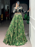 Attractive Green Sequins Silk Festival Wear Crop Top Lehenga