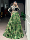 Attractive Green Sequins Silk Festival Wear Crop Top Lehenga