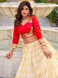Incredible Cream Zari Weaving Jacquard Festive Wear Lehenga Choli With Koti