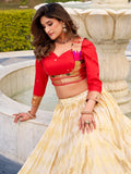 Incredible Cream Zari Weaving Jacquard Festive Wear Lehenga Choli With Koti