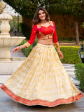 Incredible Cream Zari Weaving Jacquard Festive Wear Lehenga Choli With Koti