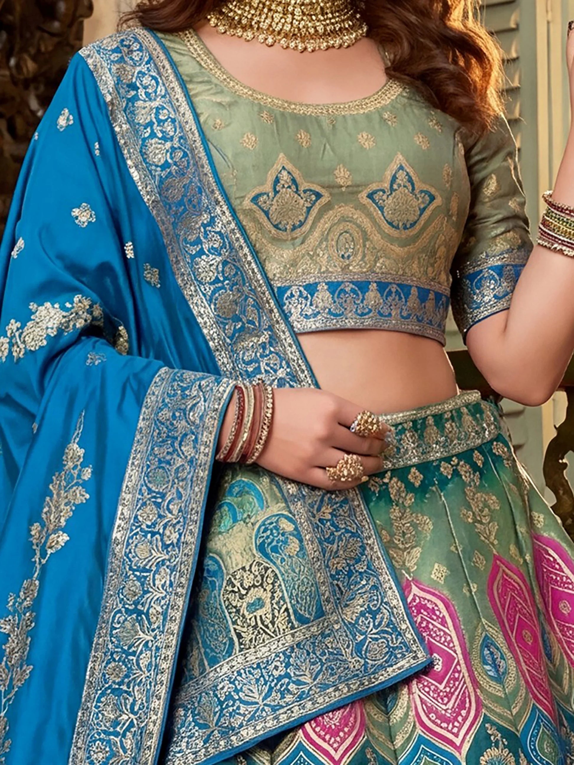 Stunning Blue Zari Weaving Banarasi Silk Engagement Wear Lehenga Choli