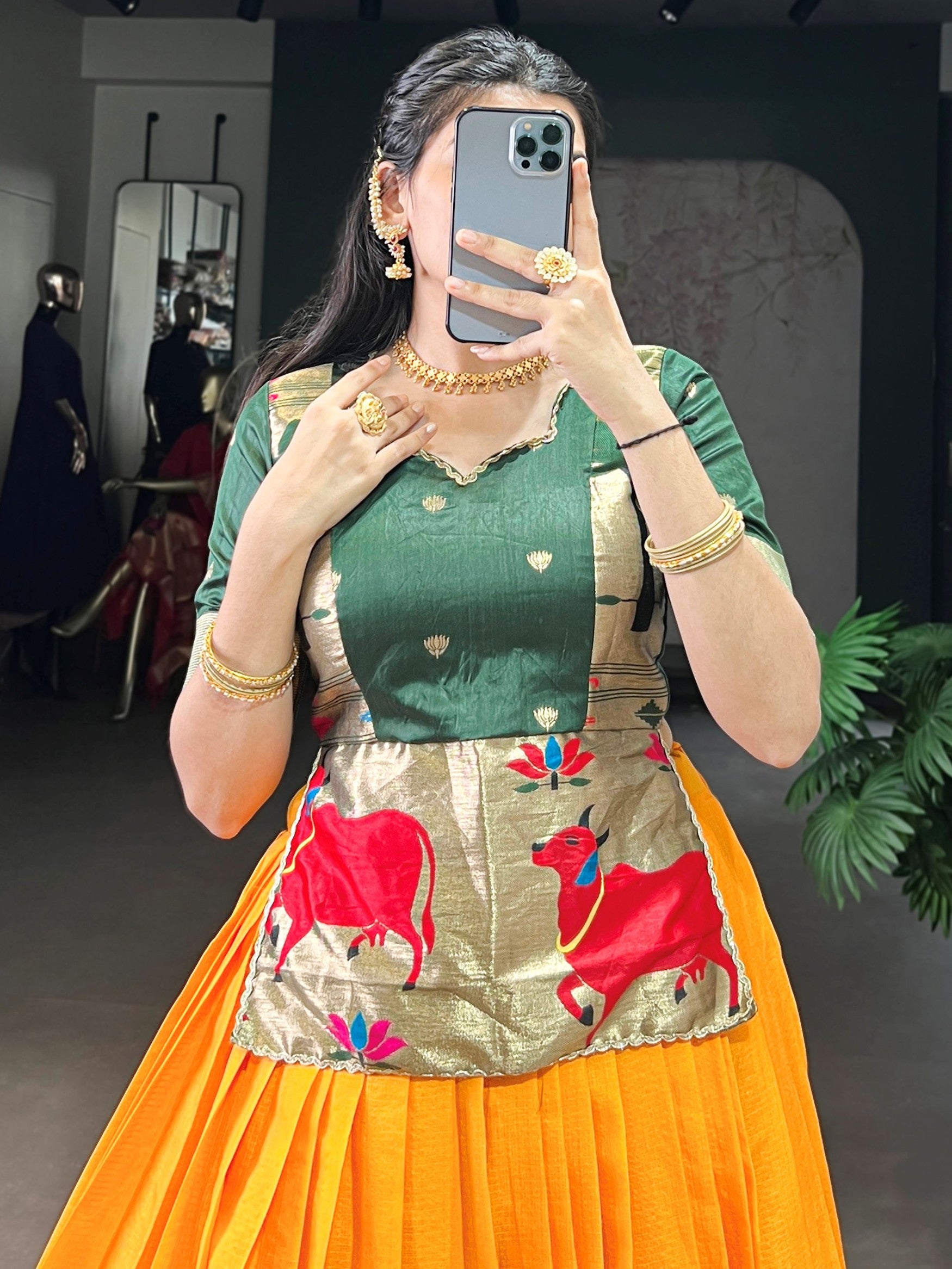 Rich Mustard Yellow Zari Weaving Tussar Silk Haldi Wear Crop Top Lehenga