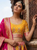 Bewitching Yellow Zari Weaving Banarasi Silk Reception Wear Lehenga Choli