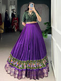 Bewitching Purple Printed Cotton Event Wear Crop Top Lehenga