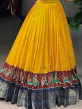Charming Yellow Zari Weaving Cotton Traditional Crop Top Lehenga