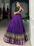 Bewitching Purple Printed Cotton Event Wear Crop Top Lehenga