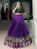 Bewitching Purple Printed Cotton Event Wear Crop Top Lehenga