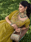 Stunning Green Bead Embroidered Tissue Wedding Wear Lehenga Choli With Dupatta