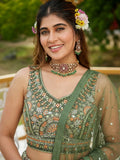 Astonishing Green Sequins Chinon Mehendi Wear Lehenga Choli With Dupatta