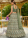 Astonishing Green Sequins Chinon Mehendi Wear Lehenga Choli With Dupatta