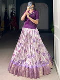 Enchanting Purple Floral Printed Dola Silk Event Wear Co-Ord Lehenga Set