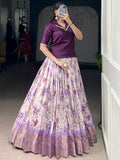 Enchanting Purple Floral Printed Dola Silk Event Wear Co-Ord Lehenga Set