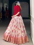 Sparkling Red Floral Printed Silk Festival Wear Co-Ord Lehenga Choli Set