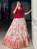 Sparkling Red Floral Printed Silk Festival Wear Co-Ord Lehenga Choli Set