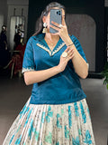 Precious Teal Blue Floral Printed Silk Traditional Co-Ord Lehenga Choli Set