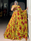 Gorgeous Yellow Floral Printed Georgette Haldi Wear Lehenga Choli With Dupatta