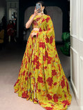 Gorgeous Yellow Floral Printed Georgette Haldi Wear Lehenga Choli With Dupatta