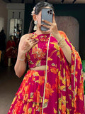 Pretty Pink Floral Printed Georgette Function Wear Lehenga Choli With Dupatta