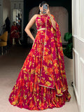 Pretty Pink Floral Printed Georgette Function Wear Lehenga Choli With Dupatta