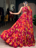 Pretty Pink Floral Printed Georgette Function Wear Lehenga Choli With Dupatta