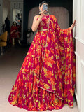 Pretty Pink Floral Printed Georgette Function Wear Lehenga Choli With Dupatta