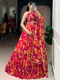 Pretty Pink Floral Printed Georgette Function Wear Lehenga Choli With Dupatta