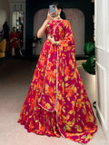 Pretty Pink Floral Printed Georgette Function Wear Lehenga Choli With Dupatta