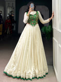 Spectacular Off-White Silk Festival Wear Crop Top Lehenga