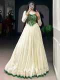 Spectacular Off-White Silk Festival Wear Crop Top Lehenga