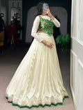 Spectacular Off-White Silk Festival Wear Crop Top Lehenga